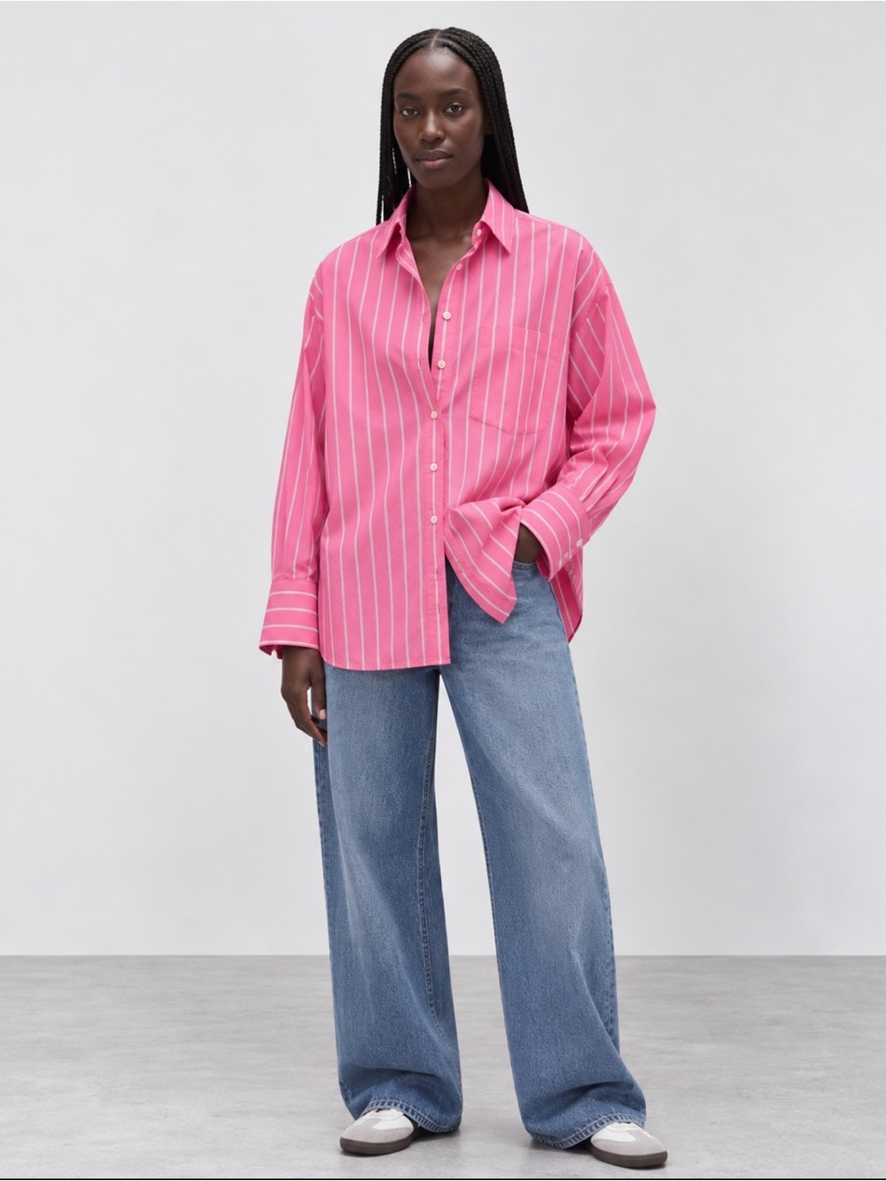 Gap The Big Shirt Pink White Striped Oversized Button Down Size S NWT